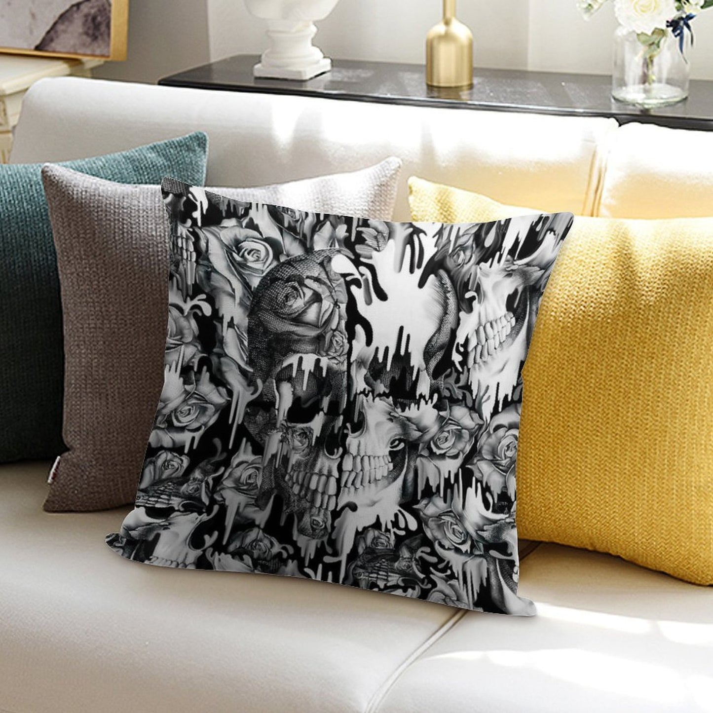 Gone in A Splash, Skull Pattern Soft Short Plush Fabric Throw Pillow