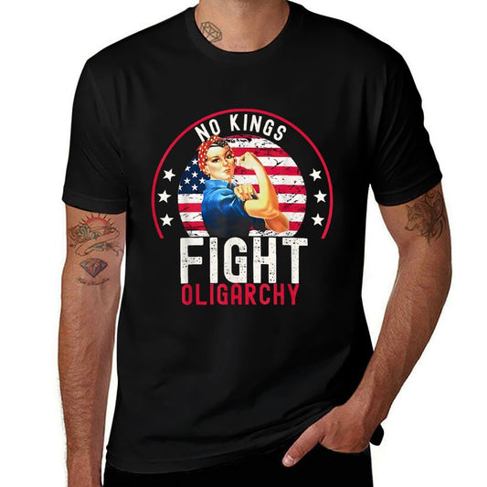 Vintage No Kings Fight Oligarchy Woman's Girl America Rolled Sleeves T-Shirt