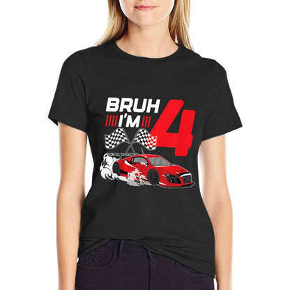 Kids Bruh I'm 4 Birthday Boys Race Car 4 Year 4th Birthday Racing  Relaxed-fit T-Shirt