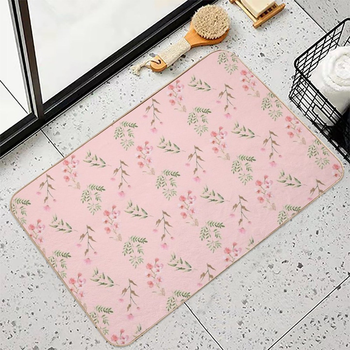 Pretty Pink Pattern Flowers  Pet-Safe Bath Mat