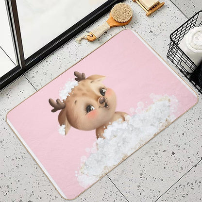 Baby Reindeer in A Bathtub, Girls Bathroom Print, Baby Animals in Tub, Whimsy Animal, Kids Bathroom Art  Easy Maintenance Bath Mat