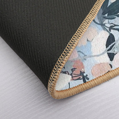 Pink White Floral Watercolor Blue Design  Fade-Resistant Bath Mat