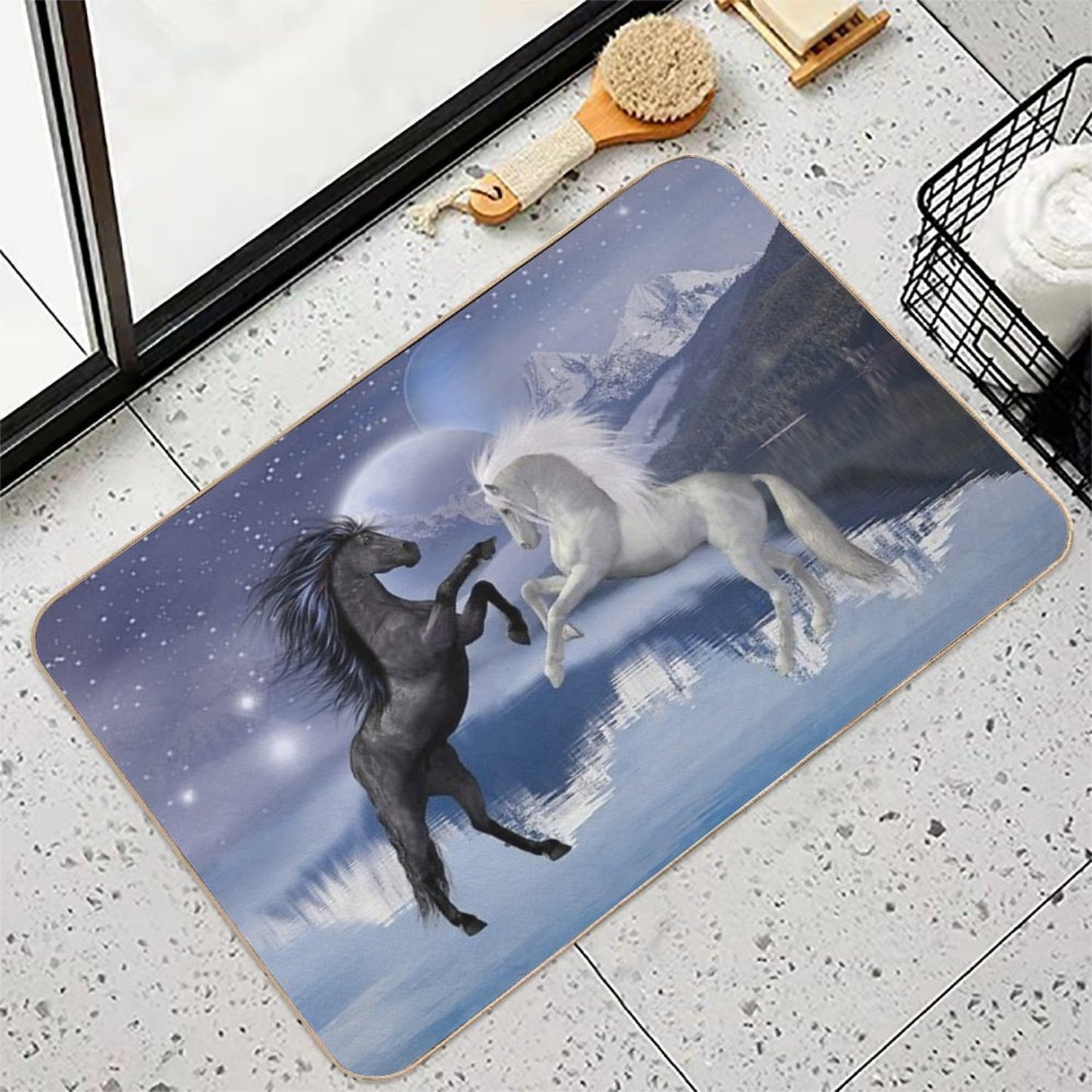 Horses And Moon  Easy Maintenance Bath Mat