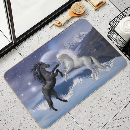 Horses And Moon  Easy Maintenance Bath Mat