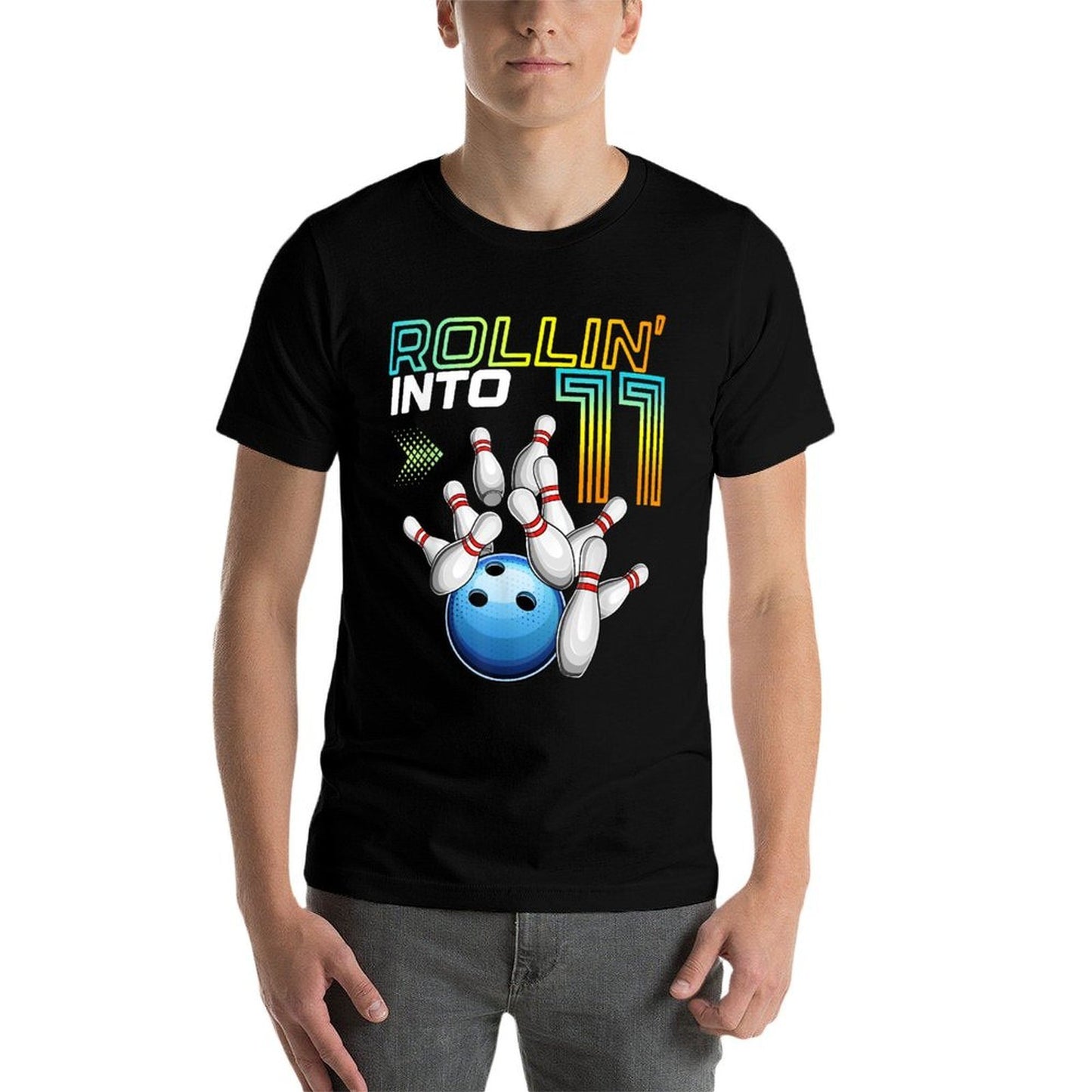 Rollin Into 11 Retro Bowling Birthday Party 11th Birthday  Stretchy T-Shirt