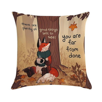 You Are Far From Done Autumn Forest Fox Soft Short Plush Fabric Throw Pillow