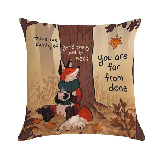 You Are Far From Done Autumn Forest Fox Soft Short Plush Fabric Throw Pillow