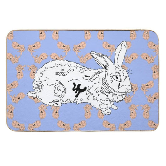 Sweet Bunny - Illustration - Vegan Art  Repositionable Bath Mat