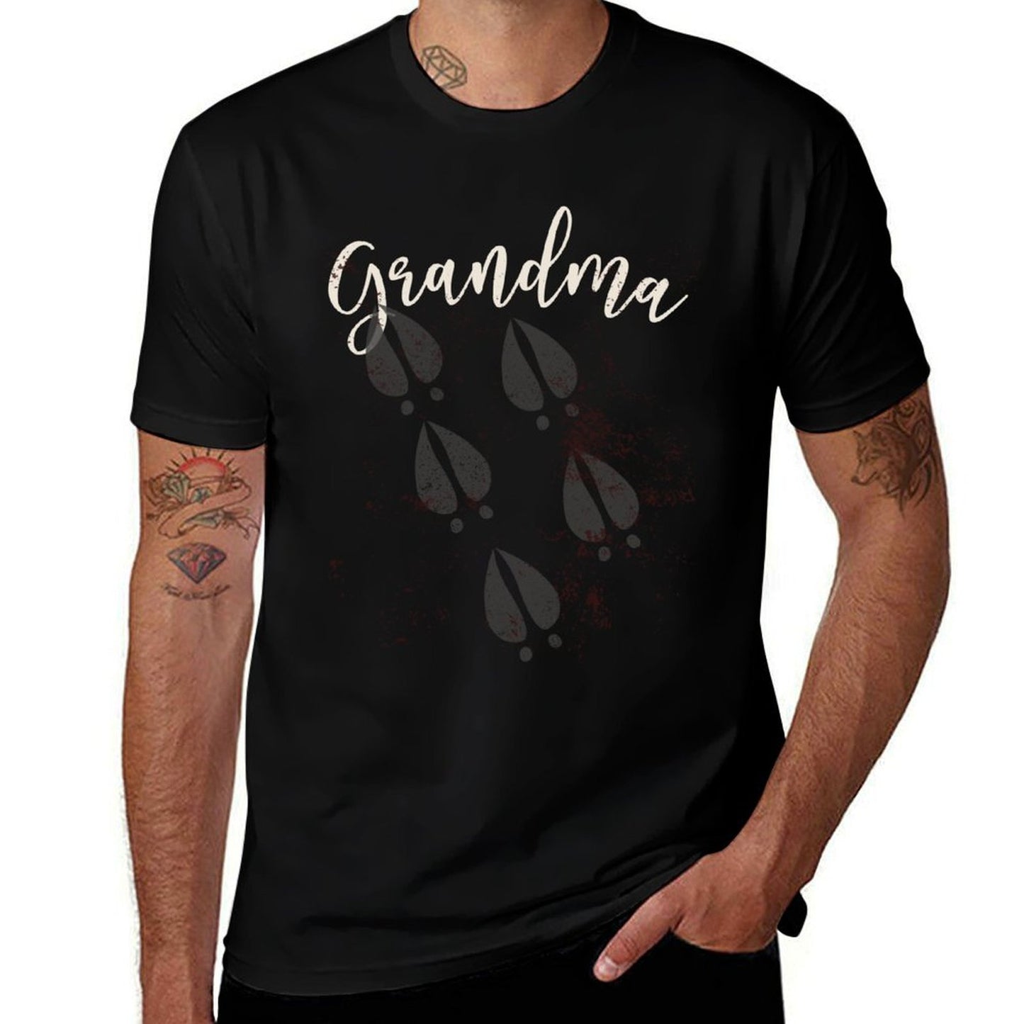 Funny Christmas Grandma Reindeer Tracks Sweatshirt  Rolled Sleeves T-Shirt
