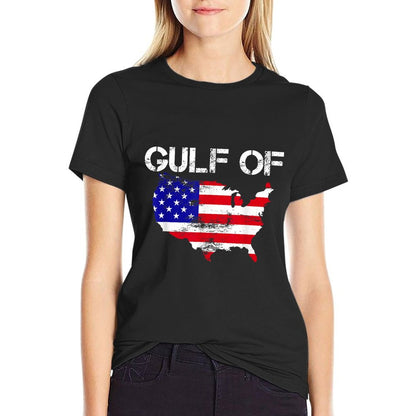 Gulf of USA America Funny USA Flag Map 4th of July Pride Ribbed Collar T-Shirt