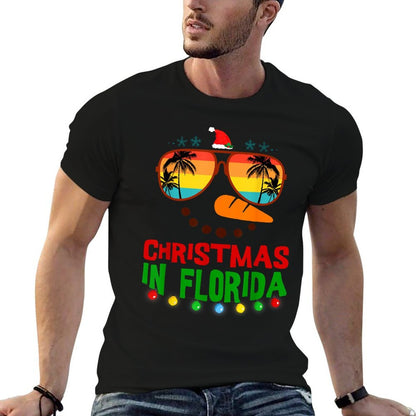 Christmas In Florida Sunglasses Palm Trees Family Vacation  Oversized Silhouette T-Shirt