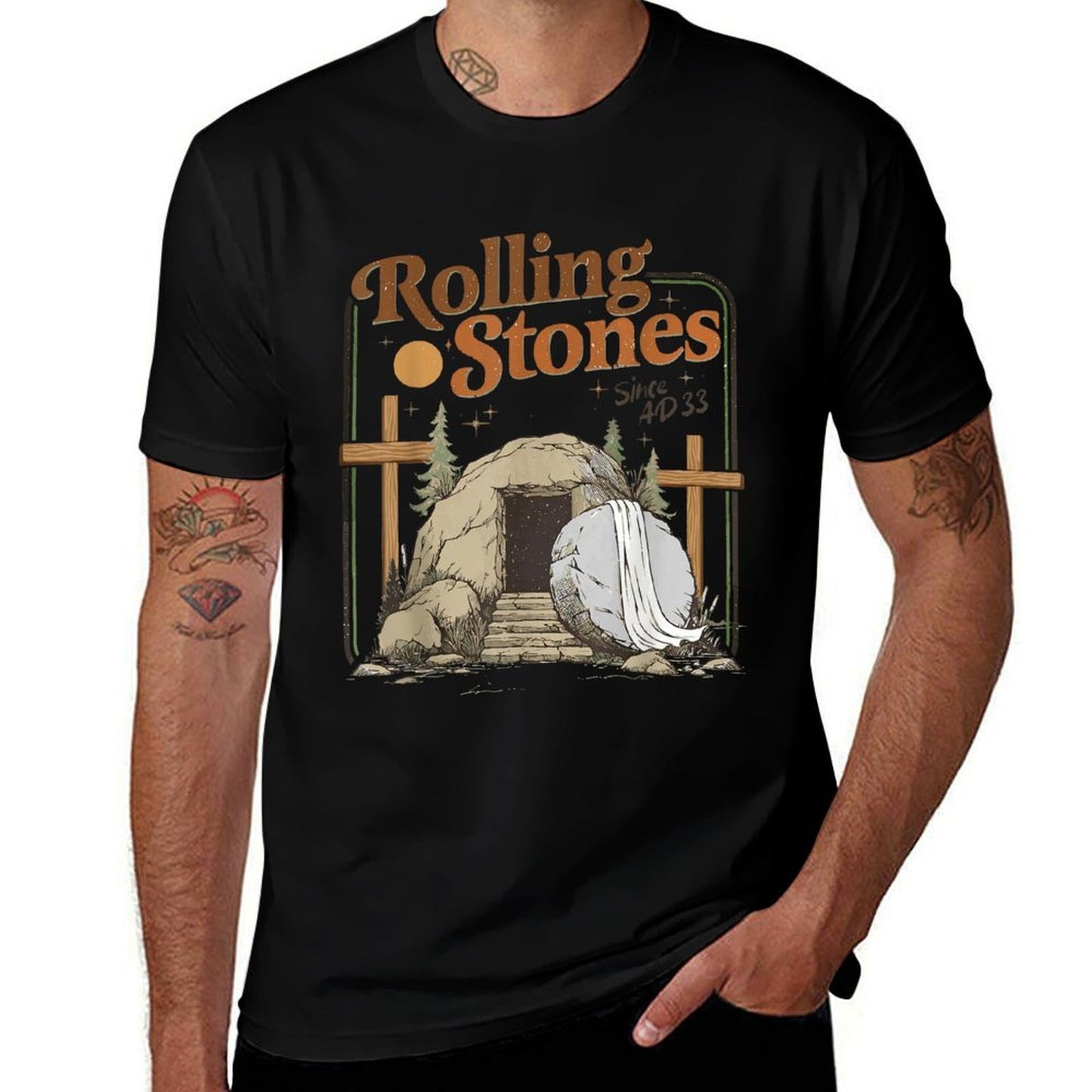 The Stone Was Rolled Away He Is Alive Retro Christian Easter  Graphic-printed T-Shirt