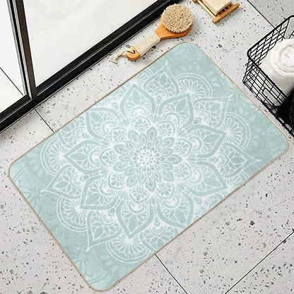 Boho, Mandala, Love, Flower of Life, Teal  Anti-Trip Bath Mat