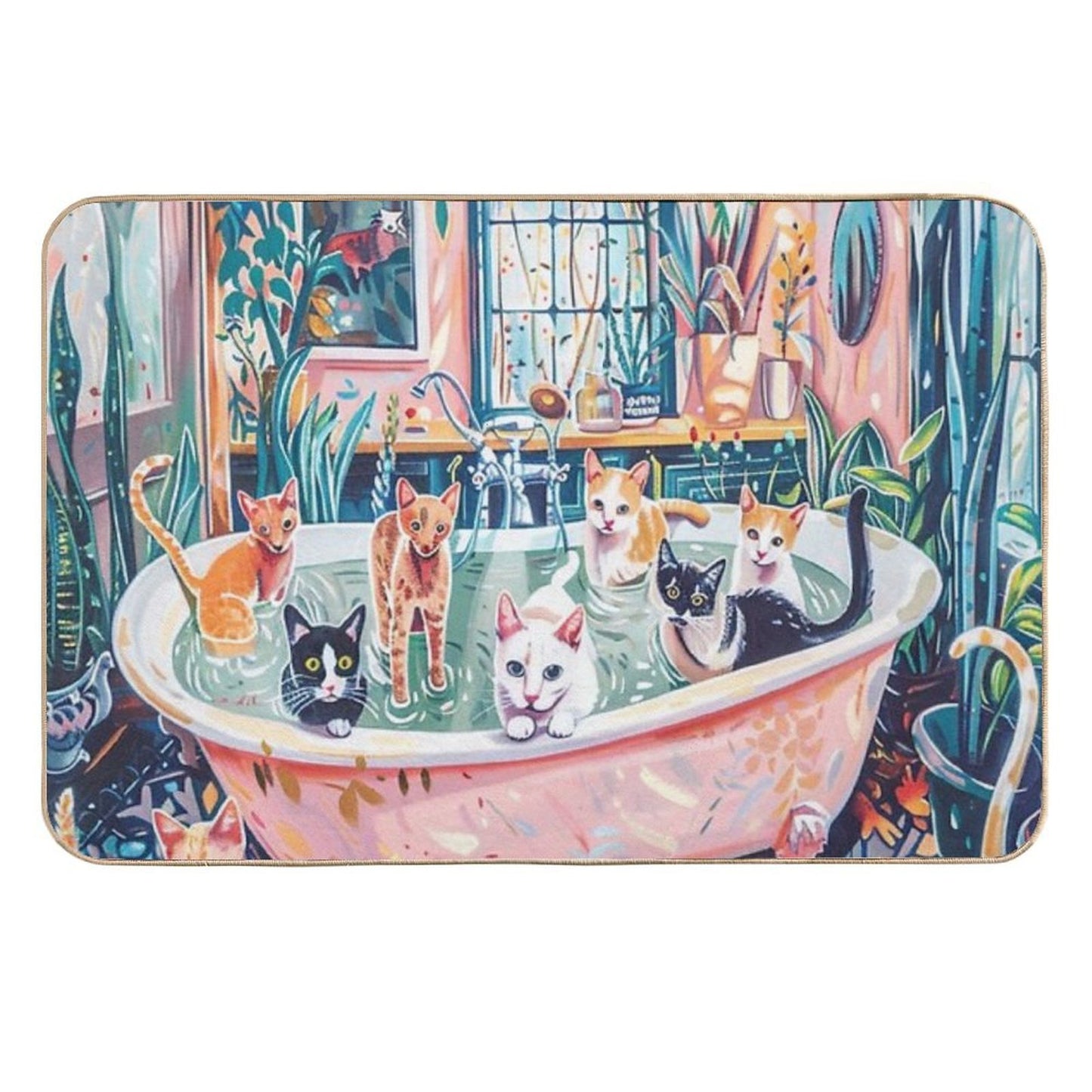 Cats in Bathroom II  Non-Slip Bath Mat