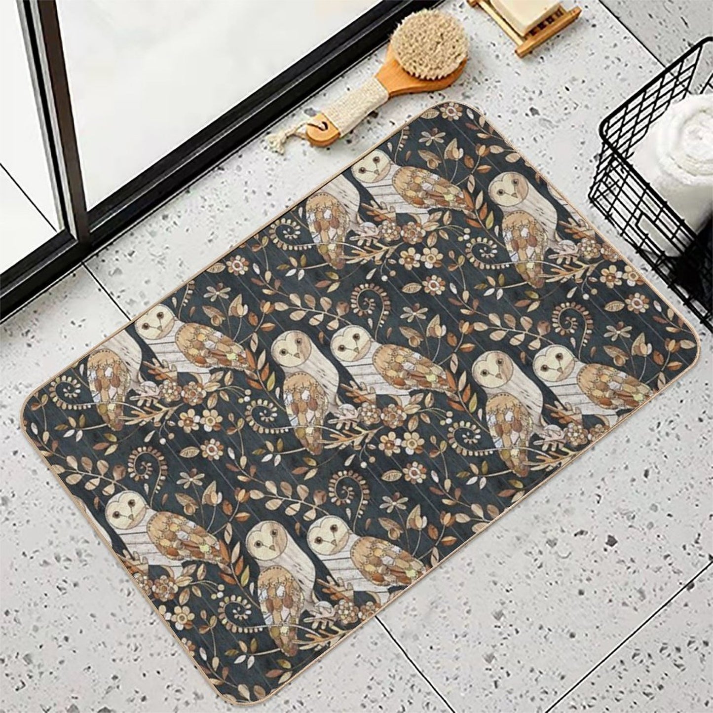 Wooden Wonderland Barn Owl Collage  Rapid-Drying Bath Mat