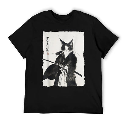Samurai Cat Vintage Ukiyo-e Warrior Art Graphic Cat Art Soft T-Shirt