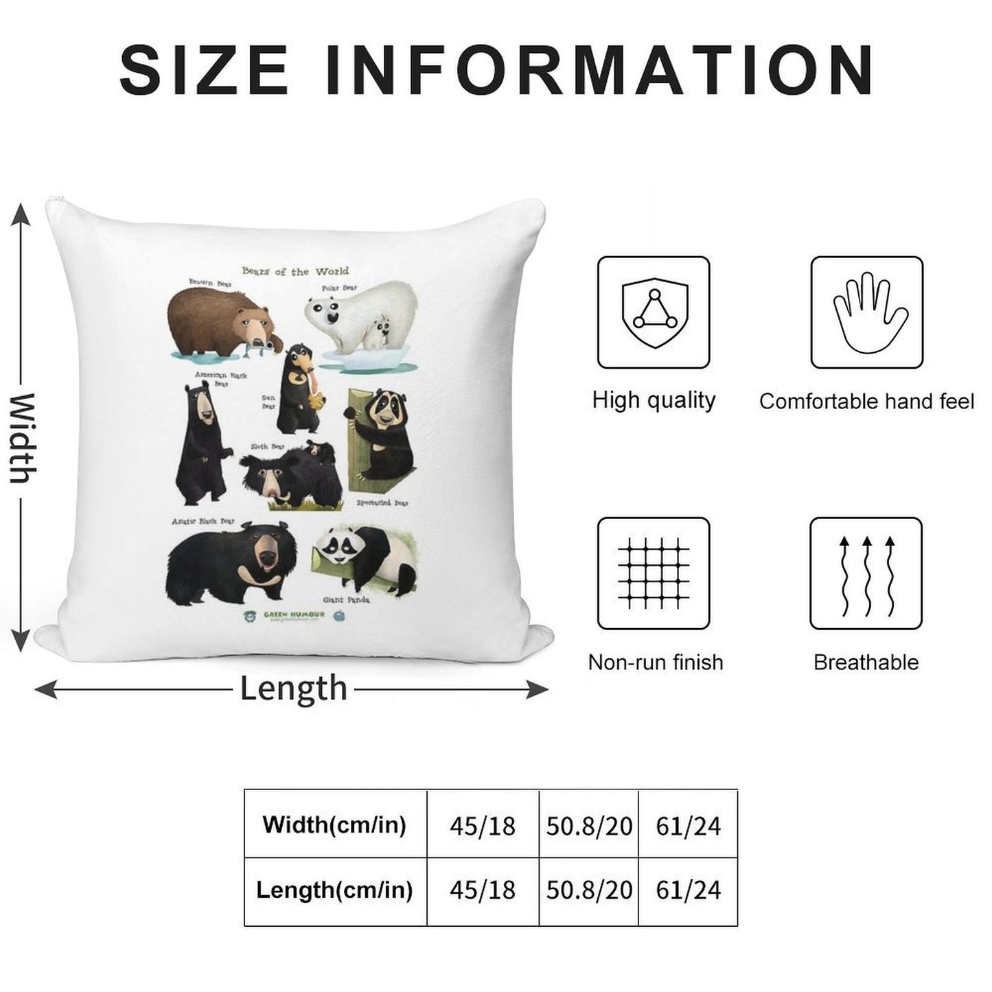 Bears of The World Soft Skin-Friendly Throw Pillow