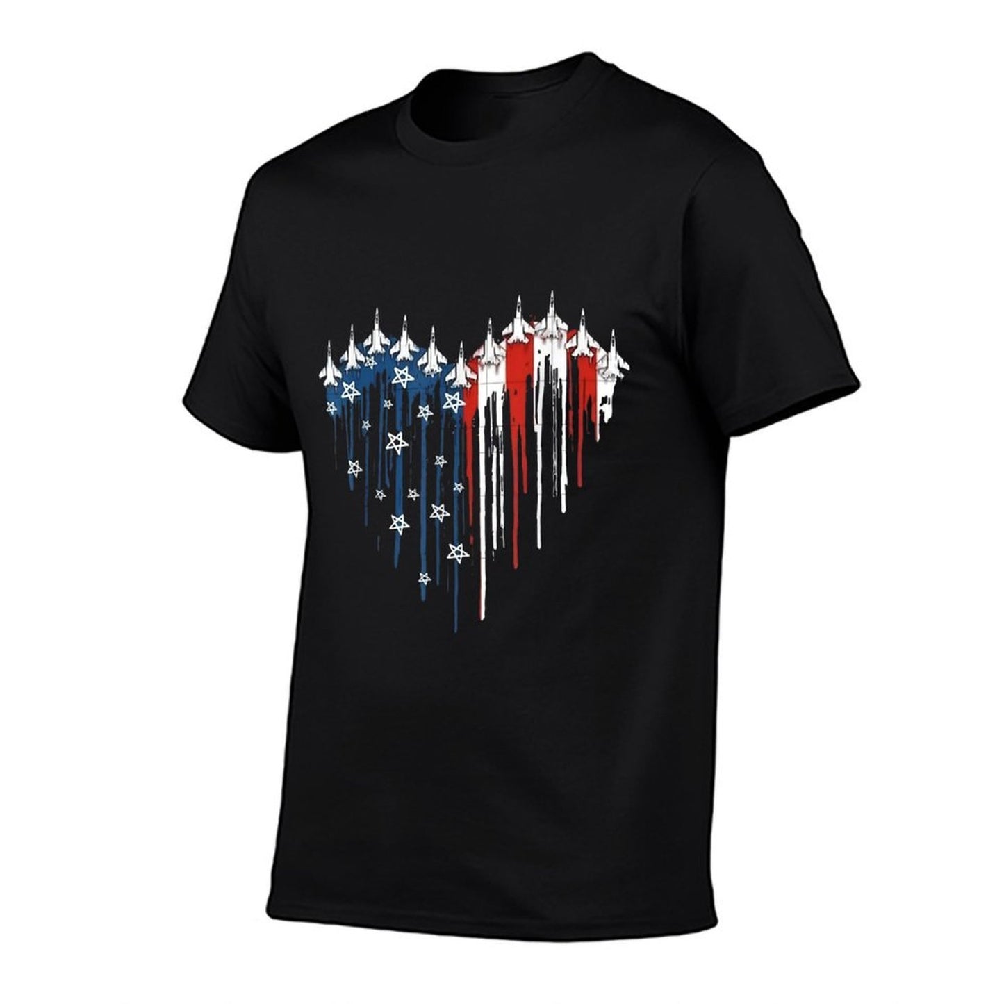 Fighter Jet Airplane American Heart 4th Of July Retro  Trendy Pattern T-Shirt