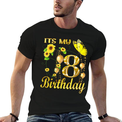 Its My 8th Birthday 8 Year Old Girl Sunflower Butterfly  Vintage-inspired T-Shirt