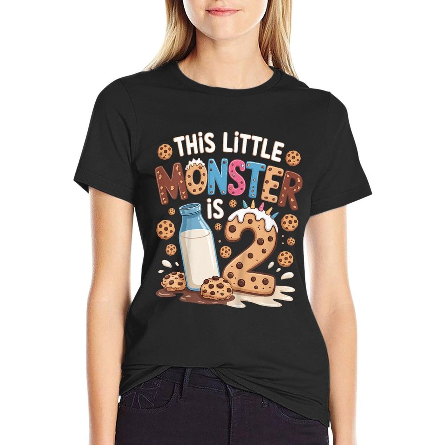Kids This Little Monster Is 2 Birthday Milk 2nd Bday Boy Girl Comfortable T-Shirt