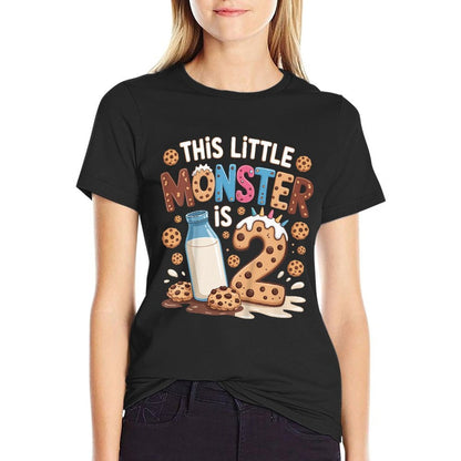 Kids This Little Monster Is 2 Birthday Milk 2nd Bday Boy Girl Comfortable T-Shirt