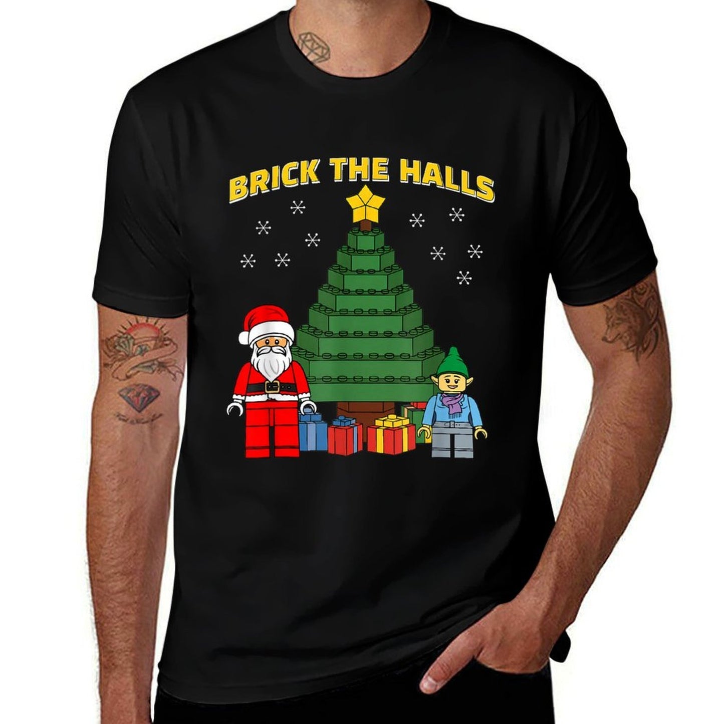 Christmas Building Bricks Brick The Halls Block Builder  Graphic-printed T-Shirt