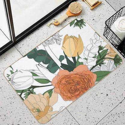 Seamless Delicate Pattern with Spring Line Flowers. Bright Spring  Roses, Tulips Illustration.  Versatile Bath Mat