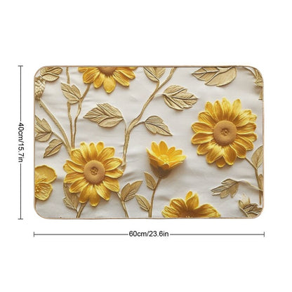 Textured Yellow And White Sunflower Pattern  Slip-Resistant Bath Mat