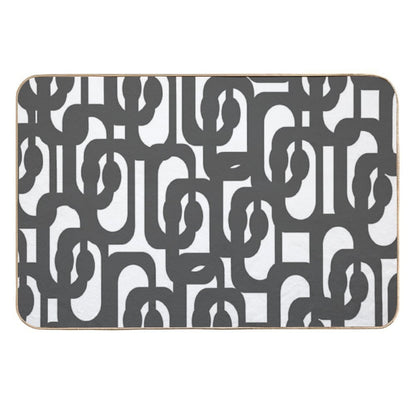 Dark Grey And White Mid-century Modern Abstract Loop Pattern  Non-Slip Bath Mat
