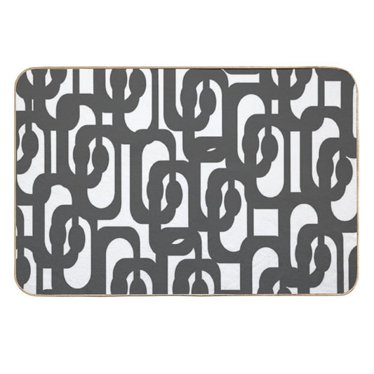 Dark Grey And White Mid-century Modern Abstract Loop Pattern  Non-Slip Bath Mat