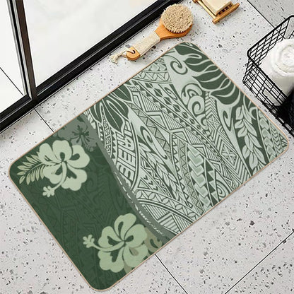 Hawaiian Green Tropical Tapa Print  Long-Lasting Bath Mat