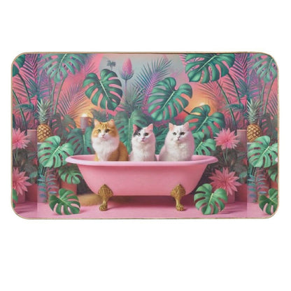 Cats Tropical Pink Bathtub Party  Multi-Purpose Bath Mat