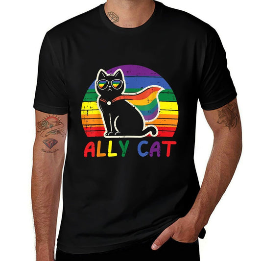 Gay Pride Month Ally Cat Funny LGBTQ Rainbow Men Women Kids  Moisture-wicking T-Shirt