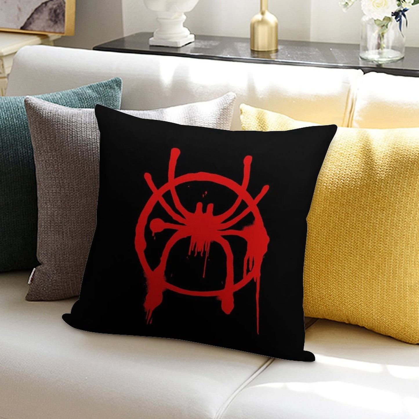 Miles Morales Into The Spider-Verse Logo Soft Fade-Resistant Throw Pillow