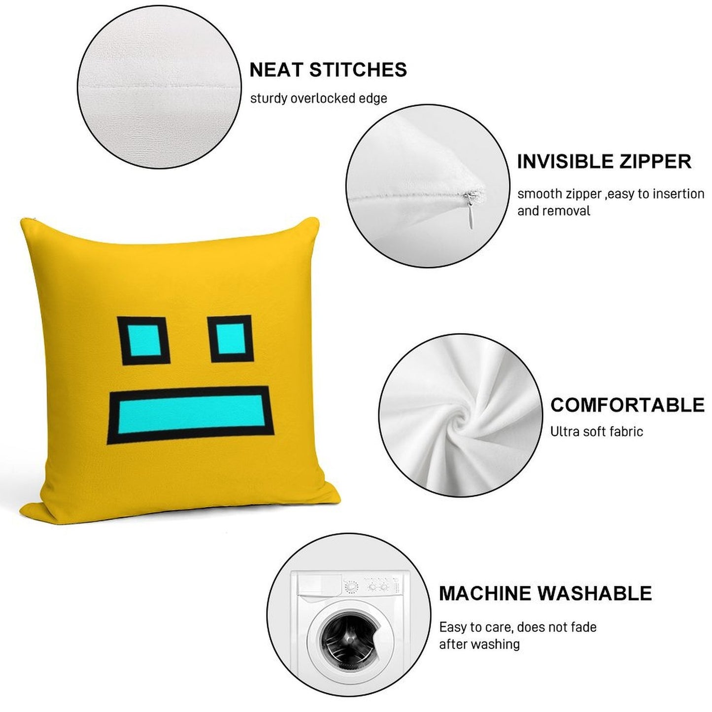 Geometry Dash Soft Fade-Resistant Throw Pillow