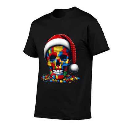 Christmas Skull Santa Hat Block Bricks Master Builder  Eco-friendly Material T-Shirt