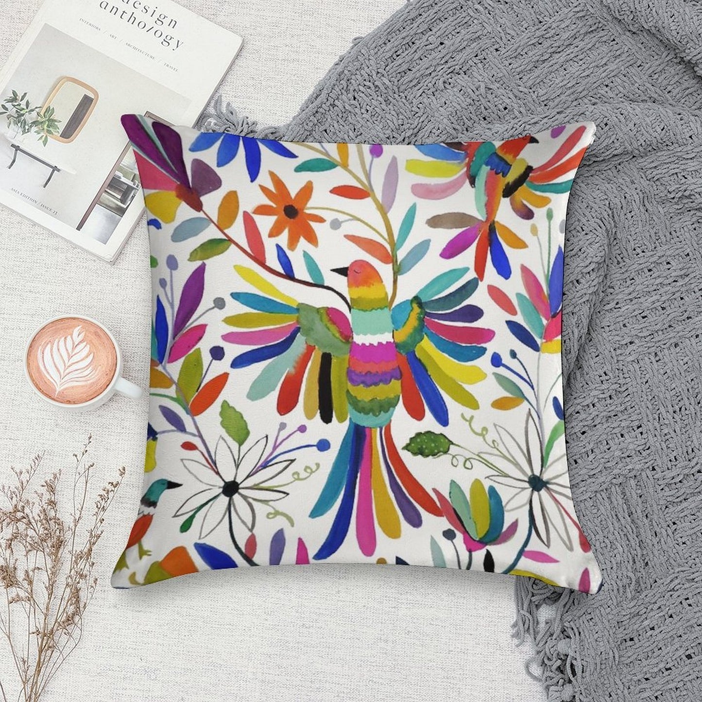 Otomi Bird Soft Bedroom Essential Throw Pillow
