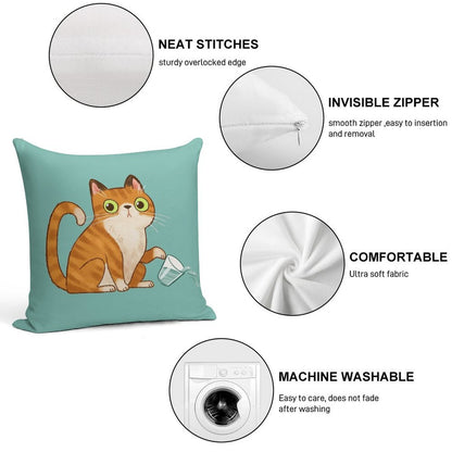 Cat Tipping Glass Soft Skin-Friendly Throw Pillow