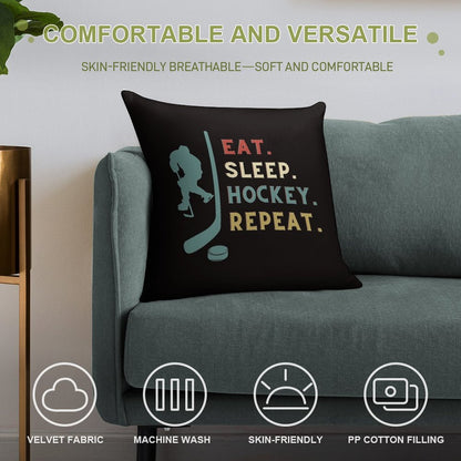 Eat Sleep Hockey Repeat Soft Style Accent Throw Pillow