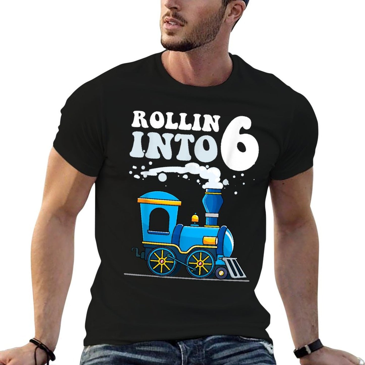 Rollin' Into 6 Train 6th Birthday Party Six Years Old Boys  Fade-proof Color T-Shirt