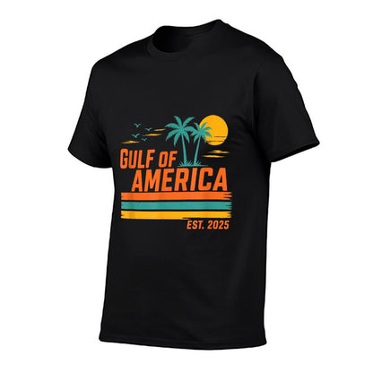 Gulf Of US America Est 2025 Retro Sunset Rolled Sleeves T-Shirt