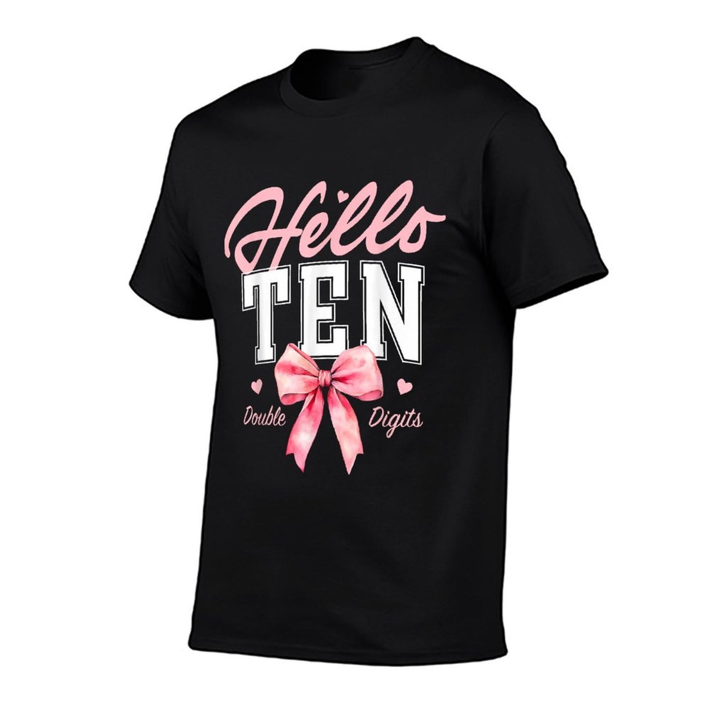 Hello Ten Double Digits Cute Coquette Bow 10th Birthday Girl  Cotton T-Shirt