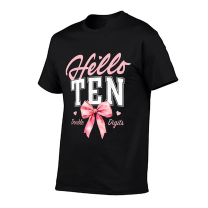 Hello Ten Double Digits Cute Coquette Bow 10th Birthday Girl  Cotton T-Shirt