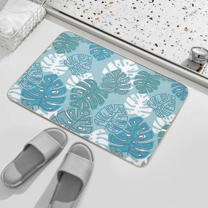 Pastel Blue Green Aqua Leaf Pattern  Odorless Bath Mat