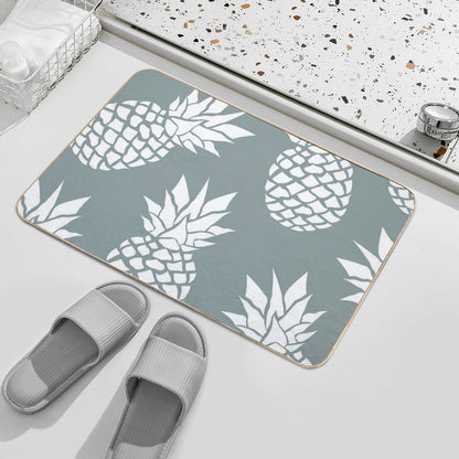 Hawaii Tropical Pineapple, Teal And White  Long-Lasting Bath Mat