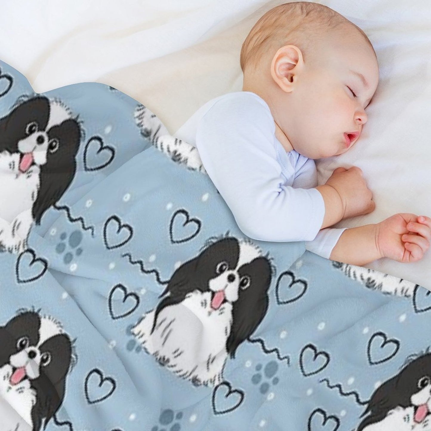 LOVE Black And White Japanese Chin Wrinkle-free Throw Blanket