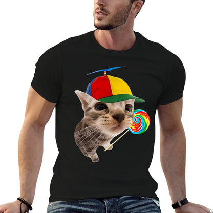 Silly Cat With Lollipop Meme  Heathered Texture T-Shirt