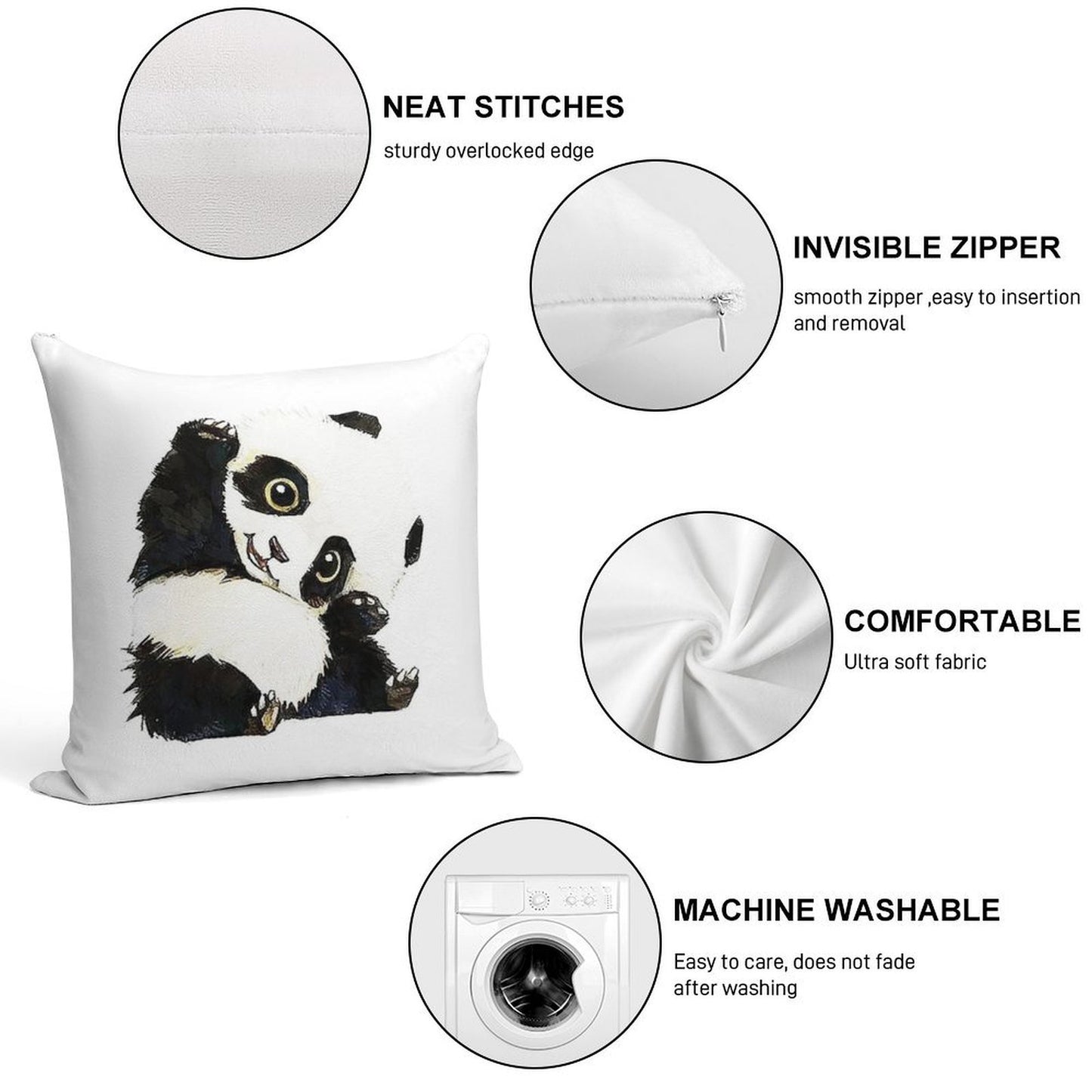 Panda Drawing Soft Style Accent Throw Pillow