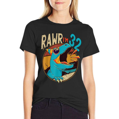 32nd Birthday Dinosaur 32 Years Old Dinosaur Birthday  Summer-ready Fabric T-Shirt