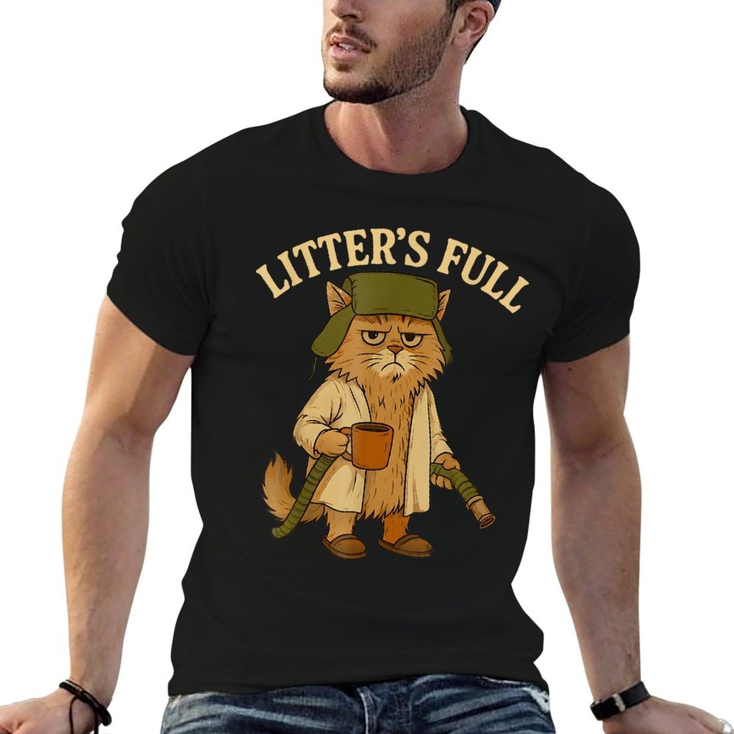 Litter’s Full Funny Cat Lovers Christmas Xmas Grumpy Humor  Stretchy T-Shirt
